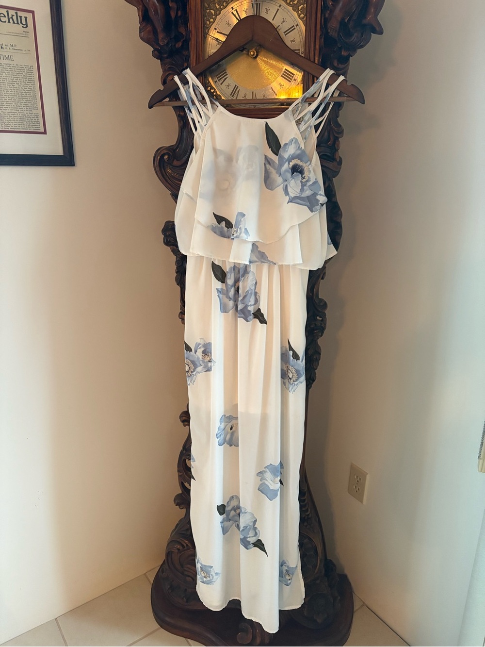 Dex White Dress with Blue Floral Straps - Picture 2 of 3